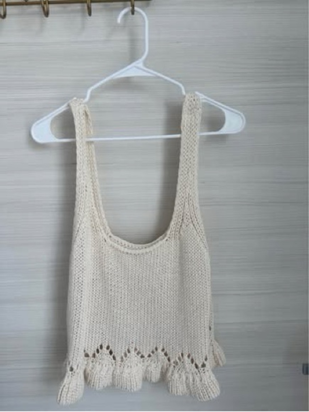ba&sh Cream Knit Crochet-Edge Tank